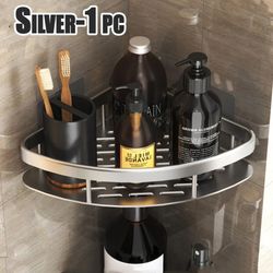 Silver Bathroom Nail-free Shelf, Shower Corner Shelf, Aluminum Shampoo Shelf, Shower Supply, Storage Shelf