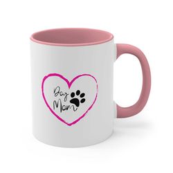 Magenta Heart Dog Mom,, Accent Coffee Mug, 11oz
