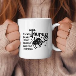 Taurus Coffee Mug, Zodiac Birthday Gift for Her, Horoscope Ceramic Mug 1
