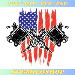 American flag with Tattoo Machine Svg, Tattoo Logo Svg