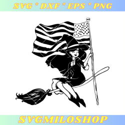 Cute Witch Patriot Svg, Witch with American Flag Svg