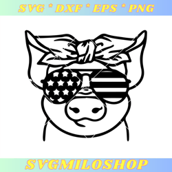 Funny Little Piggy With American Flag Glasses Svg, American