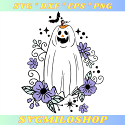 Halloween Cute Ghost Svg, Floral Ghost Svg, Cute Ghost Svg