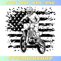Motocross Biker with American Flag Svg, Dirt Bike Svg