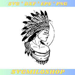 Native Americans wearing Feather Hats Svg, Tribal Girl Svg