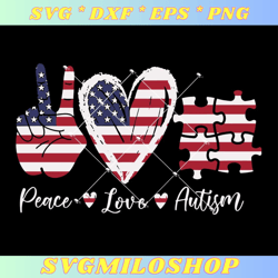 Peace Love Autism America Flag Svg, Autism America Flag Svg