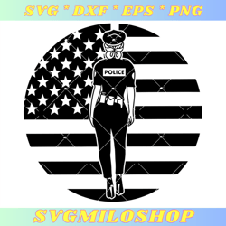 Police woman with American Flag Svg, Police Officer Svg