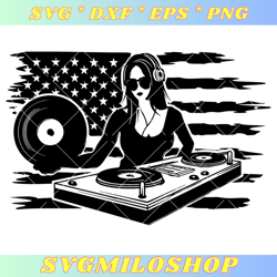 US Flag DJ Girl Svg, Disc Player Svg, Party Goer Svg