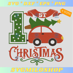 1st Christmas Embroidery Design, Christmas Truck Embroidery Design