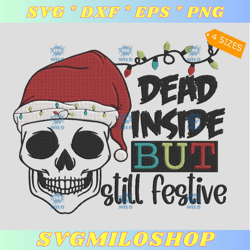 christmas dead inside but still festive embroidery design  skull santa hat embroidery design