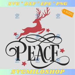 Deer Peace Embroidery Design  Deer Christmas Embroidery Design