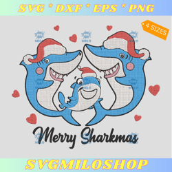 Merry Sharkmas Embroidery Design, Shark Family Christmas Embroidery De