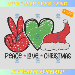 Peace Love Christmas Embroidery Design  Hear Santa Hat Embroidery Design
