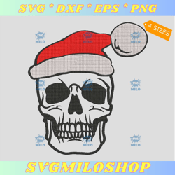 skull with santa hat embroidery design  christmas skull embroidery design