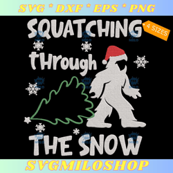 Squatching Through The Snow Embroidery Design  Christmas Bigfoot Santa Embroidery Design