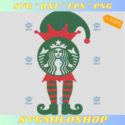Starbucks Elf Christmas Embroidery Design  Starbucks Xmas Embroidery Design