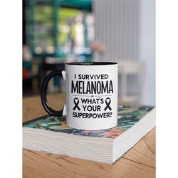 Melanoma Survivor Gifts, I Beat Skin Cancer Mug, I Survived Melanoma What's Your Superpower, Cancer Warrior Coffee Cup
