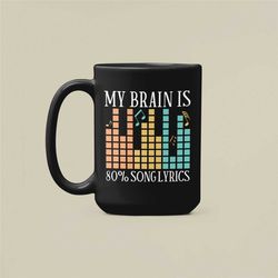 My Brain is 80 Percent Song Lyrics, Funny Music Lover Gifts, Song Lyric Mug, 80 Song Lyric Coffee Cup, Funny Musician Pr