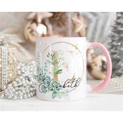 Name Wreath Mug, Personalised Mug, Custom Name Cup, Coffee Cup Gift For Her, Valentines Gift For Her, Sister Wife Mum Fr