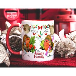 PERSONALISED FAMILY ROBIN Mug, Secret Santa Gift, Robin Lover Gift Mug, Mum Dad Xmas Mug, Hot Chocolate Mug, Xmas Gift f