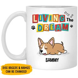 Personalized Dog Sleeping Living The Dream With My Dogs Coffee Mug, Custom Dog Name Breed Mug Gift For Dog Lover Owner M