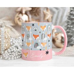 PINK FOX Personalised Name Mug, Personalised Mug, Custom Name Cup, Coffee Cup Gift For Her, Secret Santa Gift For Her, M