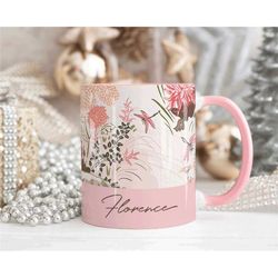 PINK Personalised Name Mug, DRAGONFLY Personalised Mug Custom Name Cup, Coffee Cup Gift For Her, Valentines Gift, Sister