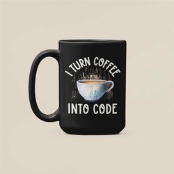 Programmer Mug, Coder Gifts, I Turn Coffee Into Code, Computer Developer Coffee Cup, Developer Presents, Funny Binary Co