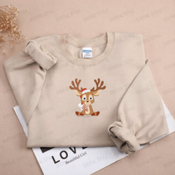 Christmas Deer Embroidered Sweatshirt 2D Crewneck Sweatshirt For Men And Women