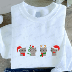 Cute Cats Christmas Embroidered Sweatshirt, Cat Love Embroidered Sweatshirt For Family