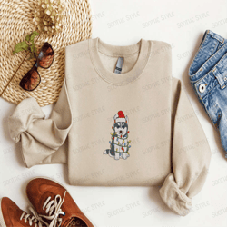 Embroidered Christmas Dog Siberian Husky Santa Hat Sweatshirt For Christmas