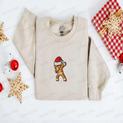 Embroidered Christmas Sweatshirt Dabbing Gingerbread Cookies Sweatshirt For Family