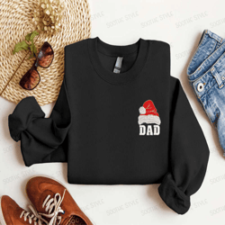 embroidered dad santa hat christmas sweatshirt, 2d crewneck sweater for family