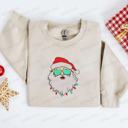 Embroidered Retro Santa Sweatshirt, Santa with Sunglasses Sweatshirt For Family