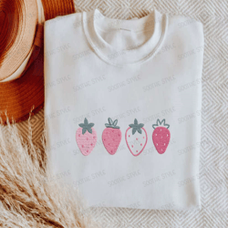 Embroidered Strawberry Sweatshirt, Fruit Embroidered Sweathirt For Family