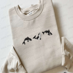 Embroidered Trio of Orcas Sweatshirt, Embroidered Orcas Sweatshirt For Family