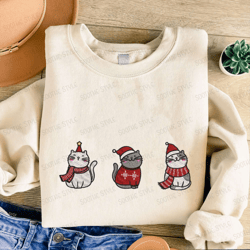 Meowy Christmas Embroidered Sweatshirt, Cute Cats Embroidered Sweatshirt For Christmas 1