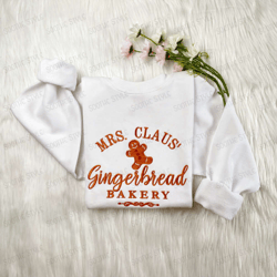 Mrs. Clause Gingerbread Embroidered Sweatshirt, Embroidered Sweatshirt For Christmas