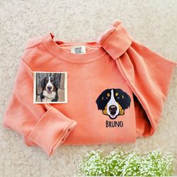 comfort color custom pet embroidered sweatshirt from photo, personalized pet face and pet name sweatshirt
