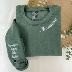 Custom Embroidered Mawmaw Sweatshirt with GrandKids Names on Sleeve, Personalized Gift
