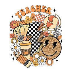Fall Teacher PNG Retro Fall Vibes Teacher Sublimation Design