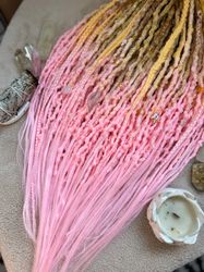 Ready to ship! Sakura set, synthetic dreads, full set DE, pink and yellow dreadlocks extensions, festival hair