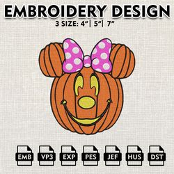 Disney Halloween Embroidery Designs, Halloween Machine Embroidery Pattern, Minnie Pumpkin Embroidery files