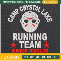 Camp Crystal Lake Running Team Run For Your Life Embroidery Designs, Halloween M,Embroidery Design,Embroidery svg,Machin