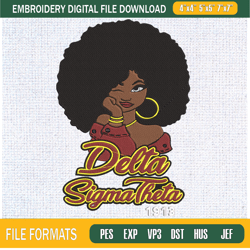 Delta Afro Woman Embroidery Designs, Historically Black Colleges and Universitie,Embroidery Design,Embroidery svg,Machin
