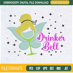 Drinking Bell Embroidery Designs, Tinker Bell Drinking Glass Machine Embroidery ,Embroidery Design,Embroidery svg,Machin