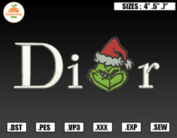Dior Logo X Grinch Christmas Embroidery Designs, Christmas Embroidery Design File Instant Download