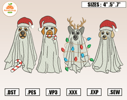 Four Ghost Dog Spooky Season Christmas Embroidery Design, Embroidery Designs, Christmas Embroidery Design File Instant