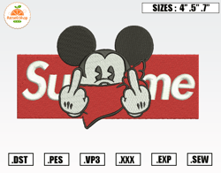 Mickey Mouse Superme Embroidery Designs, Brand Logo Embroidery Design File Instant Download