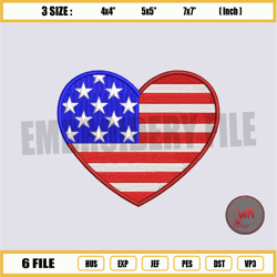 th of July Embroidery Design, Patriotic Heart machine embroidery files, Independence day